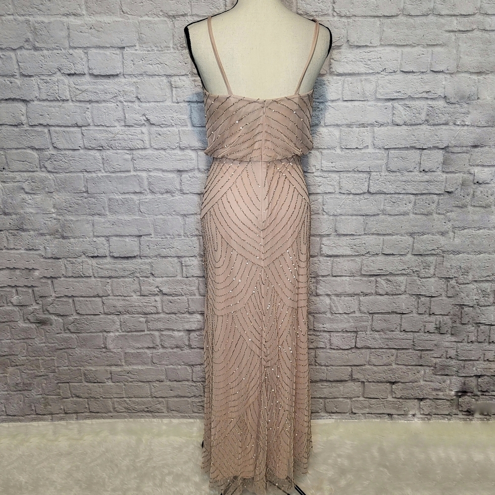 Adrianna Papell Dress Blush Pink Beaded Spaghetti Strap Evening Gown Womens Sz 2 - Picture 4 of 9